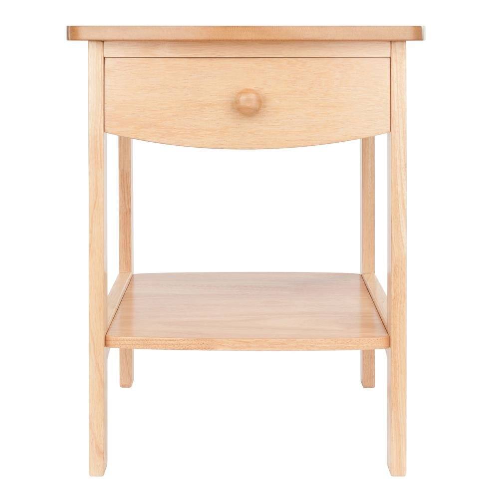 Alt View 2. FurniFact - Mid Century Nightstand In Solid Wood Natural Finish With Drawer And Shelf - Natural.