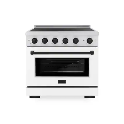 Front. ZLINE - Autograph 36 in. 5.2 cu. ft. Paramount Freestanding Induction Range with 5 Burners and Black Accents with White Door - Matte White.