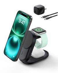 Belkin - 3-in-1 Foldable Magnetic Charging Stand, 25W Qi2, MagSafe compatible, charge iPhone, compact travel-friendly design - Black - Front_Zoom