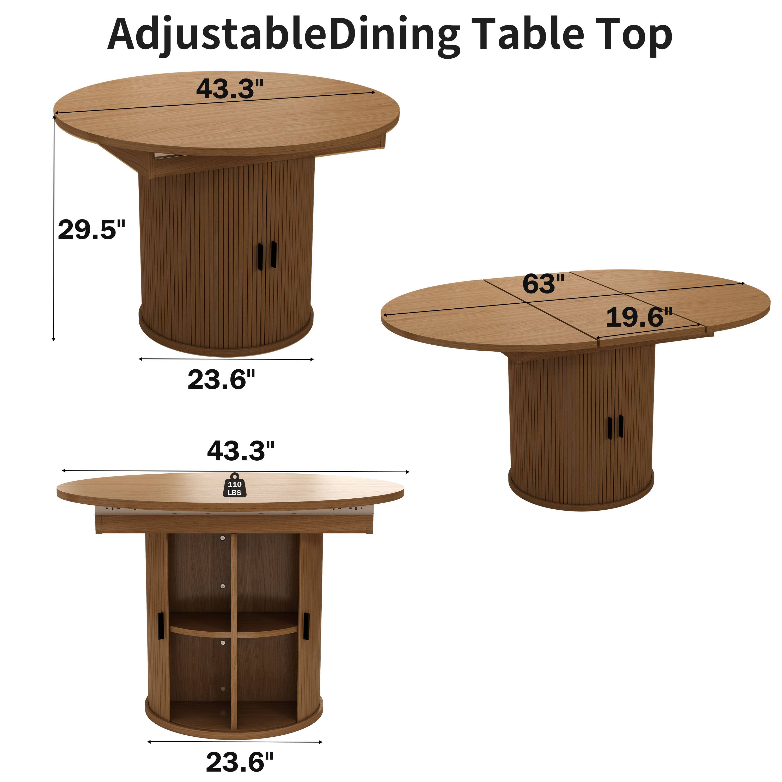 Adjustable Dining Table Top

- 43.3"
- 29.5"
- 63"
- 19.6"
- 23.6"
- 43.3"
- 23.6"