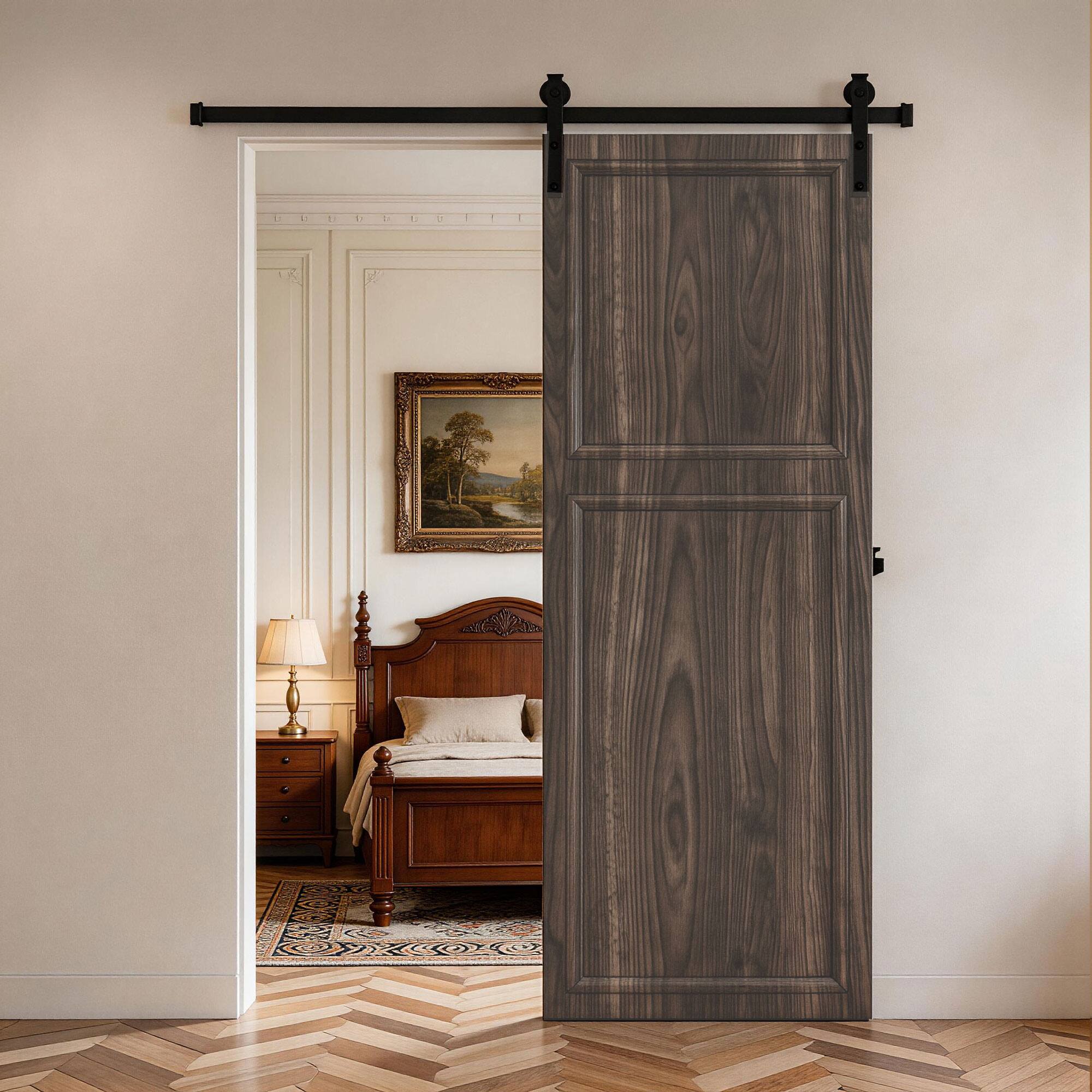 Alt View 1. Boyel Living - Antique brown Sliding Barn Door 16-in L x 1.5-in W x 80-in H with Complete Sliding Track Hardware Kit - Antique brown.