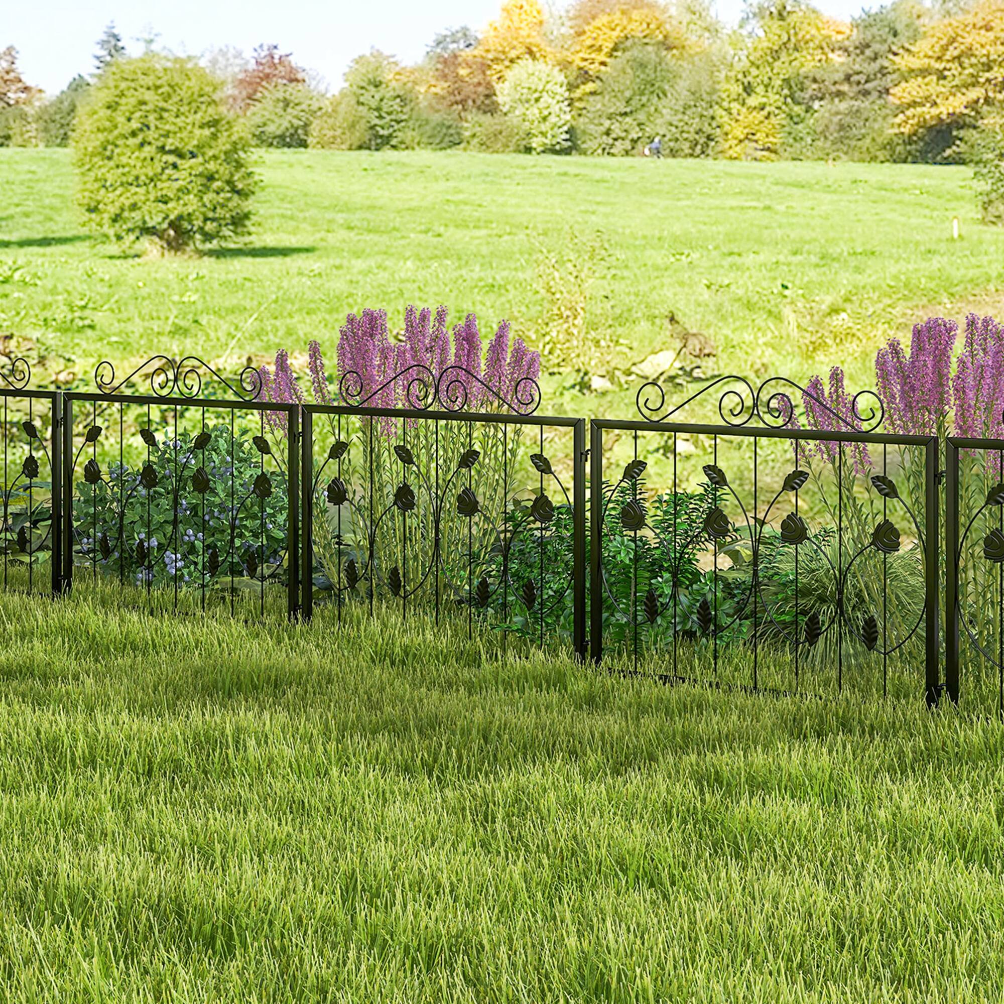 Alt View 2. Costway - Decorative Garden Fence with 8 Panels Outdoor Animal Barrier Landscape Border - Black.