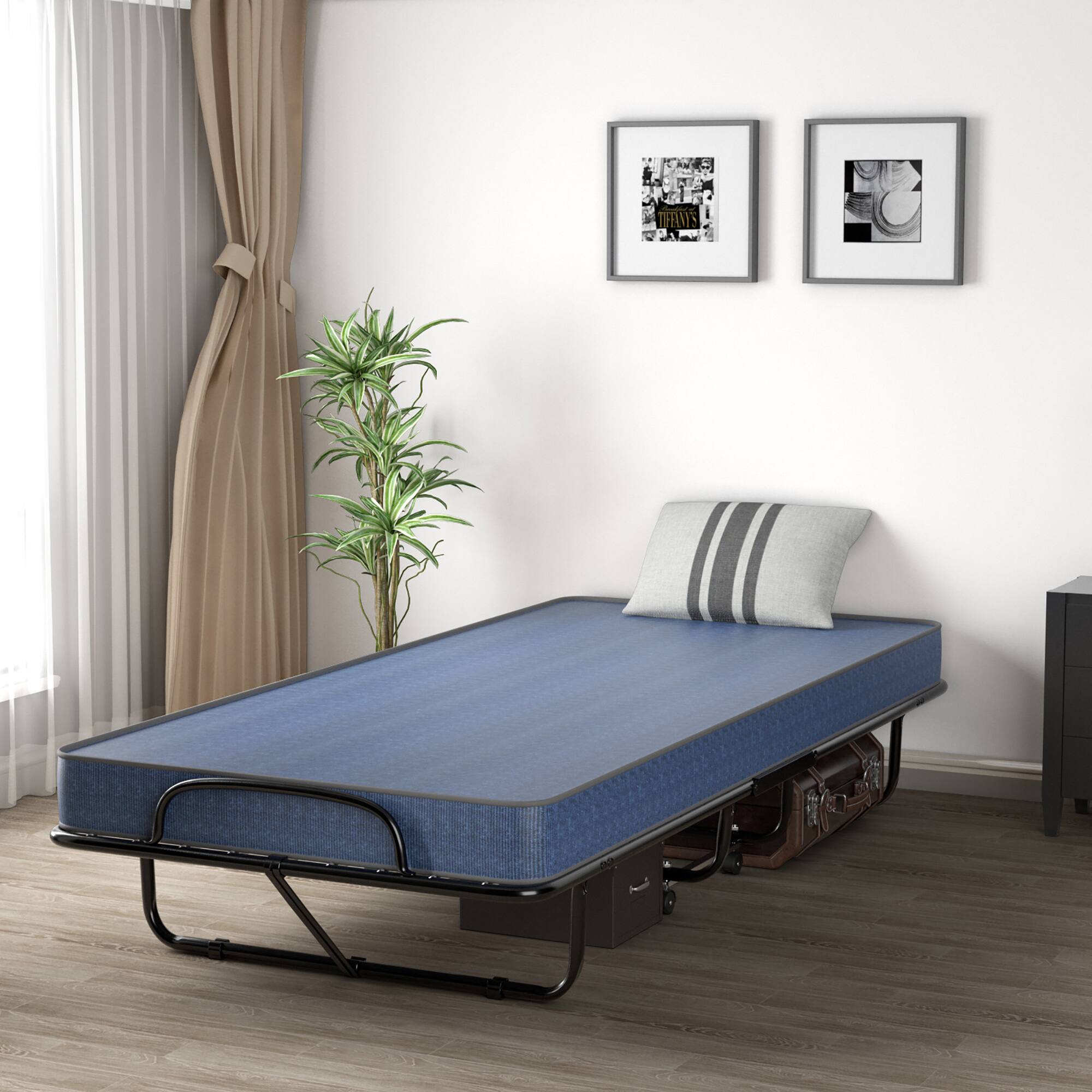 Alt View 2. Gymax - Gymax Folding Bed with Mattress Portable Rollaway Guest Cot Memory Foam Made in Italy Navy - Navy.