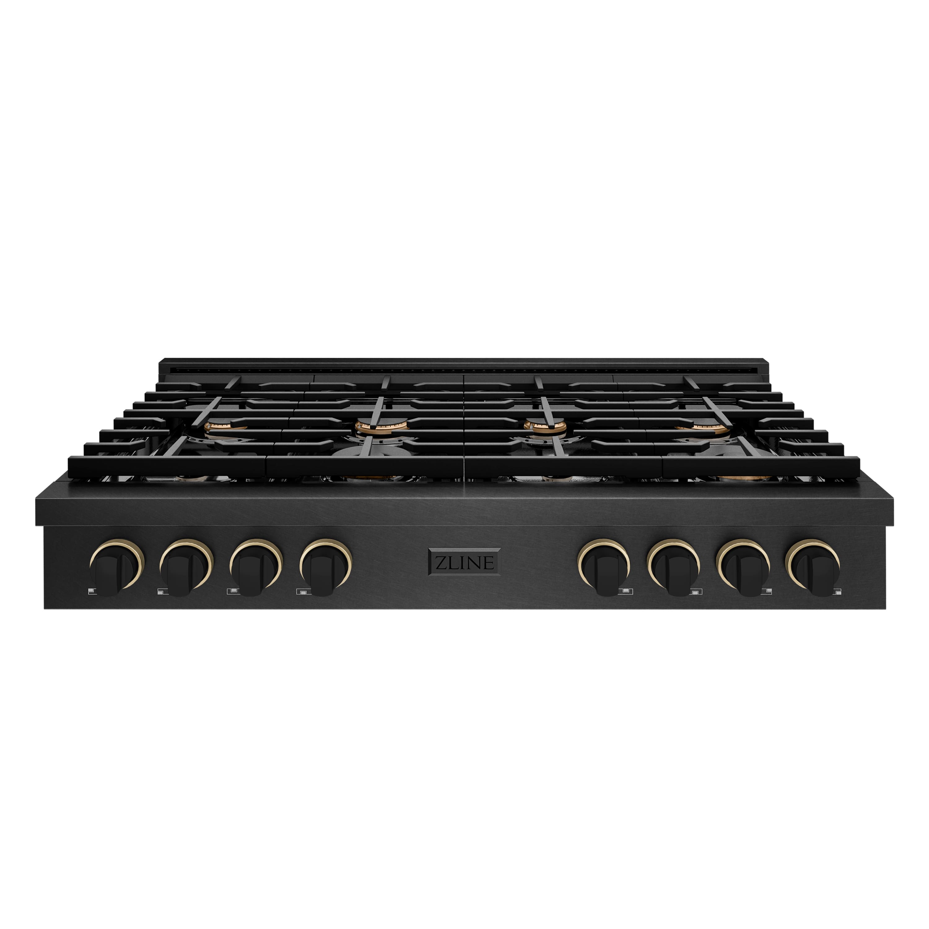 Designer 48 in. 8 Burner Paramount Gas Rangetop in Black Satin Steel with Black and Bronze Accents (SRTBSZ-48-MBCB) Front