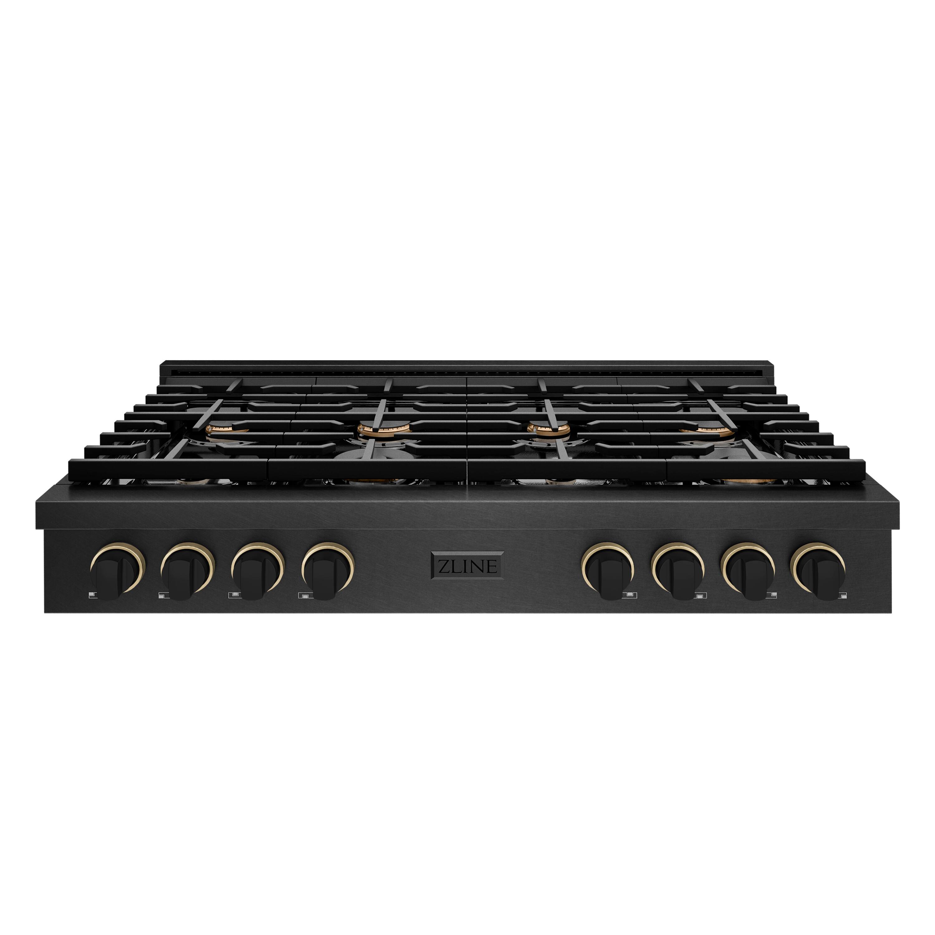 Front. ZLINE - Designer 48 in. 8 Burner Paramount Gas Rangetop in Black Satin Steel with Black and Bronze Accents (SRTBSZ-48-MBCB) - Black Satin Stainless Steel.