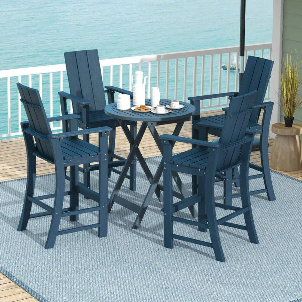 Left. Pefilos - Tall Adirondack Chair Outdoor Bar Stool with Ergonomic Backrest Patio for Blue - Blue.