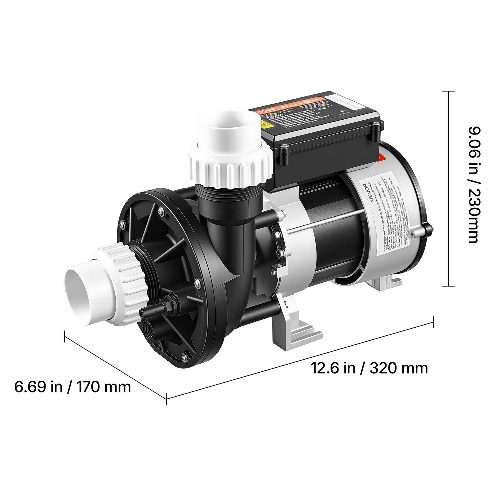 Jevor  
Vevor  
9.06 in / 230mm  
6.69 in / 170 mm  
12.6 in / 320 mm