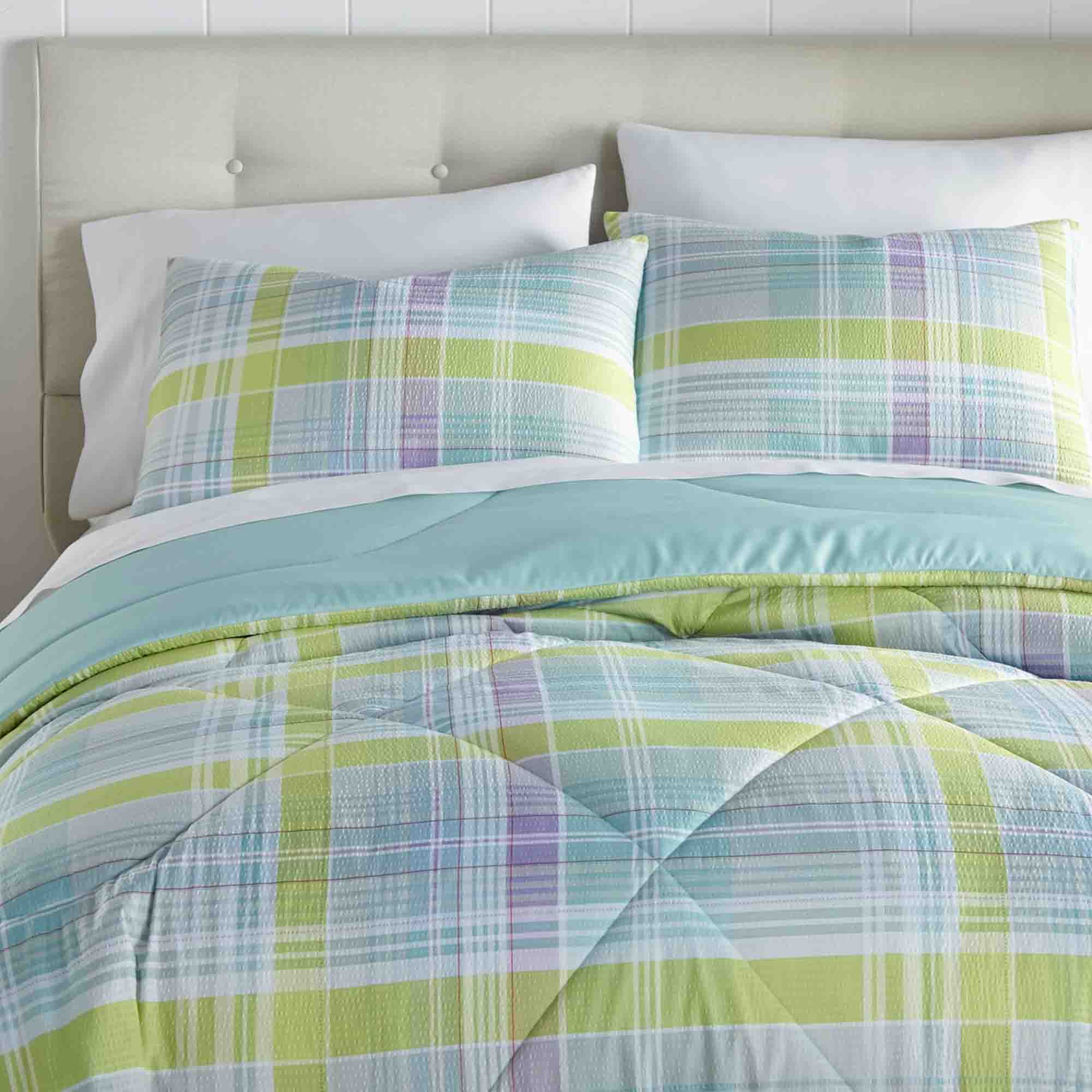 Alt View 1. Shavel Home Products - Seersucker Comforter Set, King, Summer Plaid - Summer plaid.