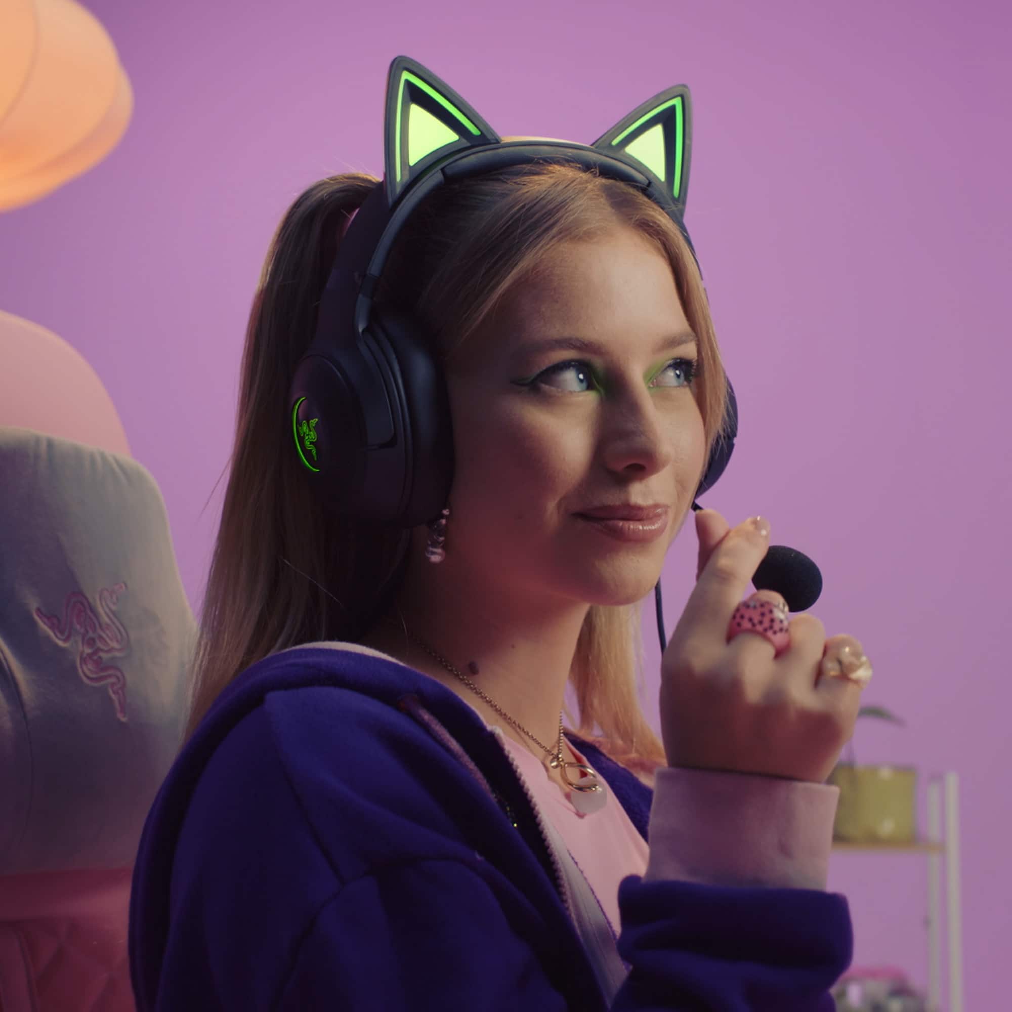 Alt View 20. Razer - Kraken Kitty V2 Wired Over-the-Ear Gaming Headset for PC, Mac, Nintendo Switch, Steam Deck, Mobile, and Tablet - Black.