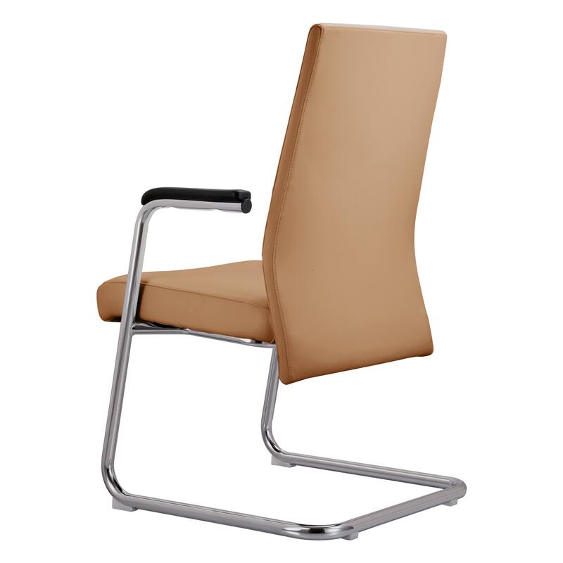 Alt View 4. LeisureMod - Aleen PU Leather Office Chair with Iron Frame, Ergonomic Support, Fixed Armrests, Modern Desk Chair - Acorn Brown.