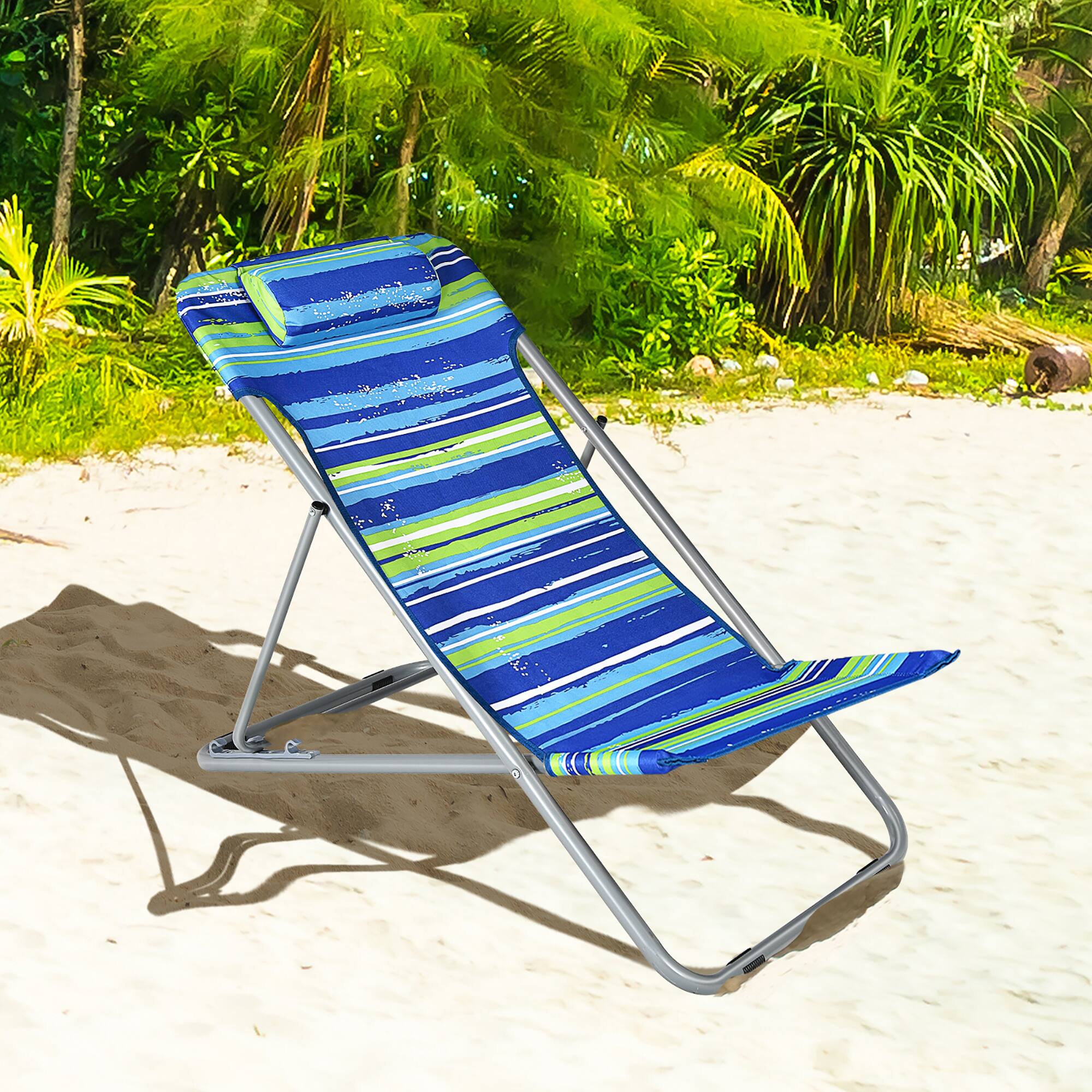 Alt View 9. Costway - Costway Set of 2 Beach Chair Portable 3-Position Lounge Chair w/ Headrest - Blue.