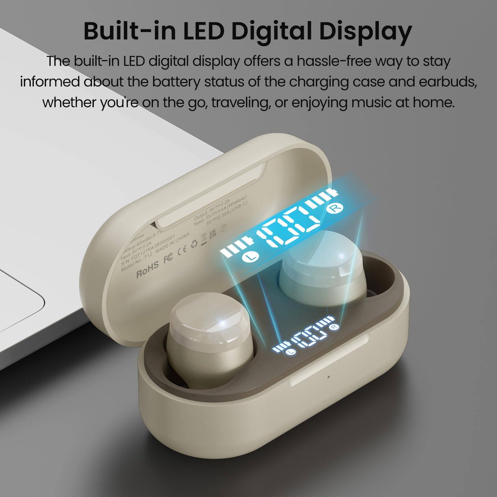 Built-in LED Digital Display

The built-in LED digital display offers a hassle-free way to stay informed about the battery status of the charging case and earbuds, whether you're on the go, traveling, or enjoying music at home.