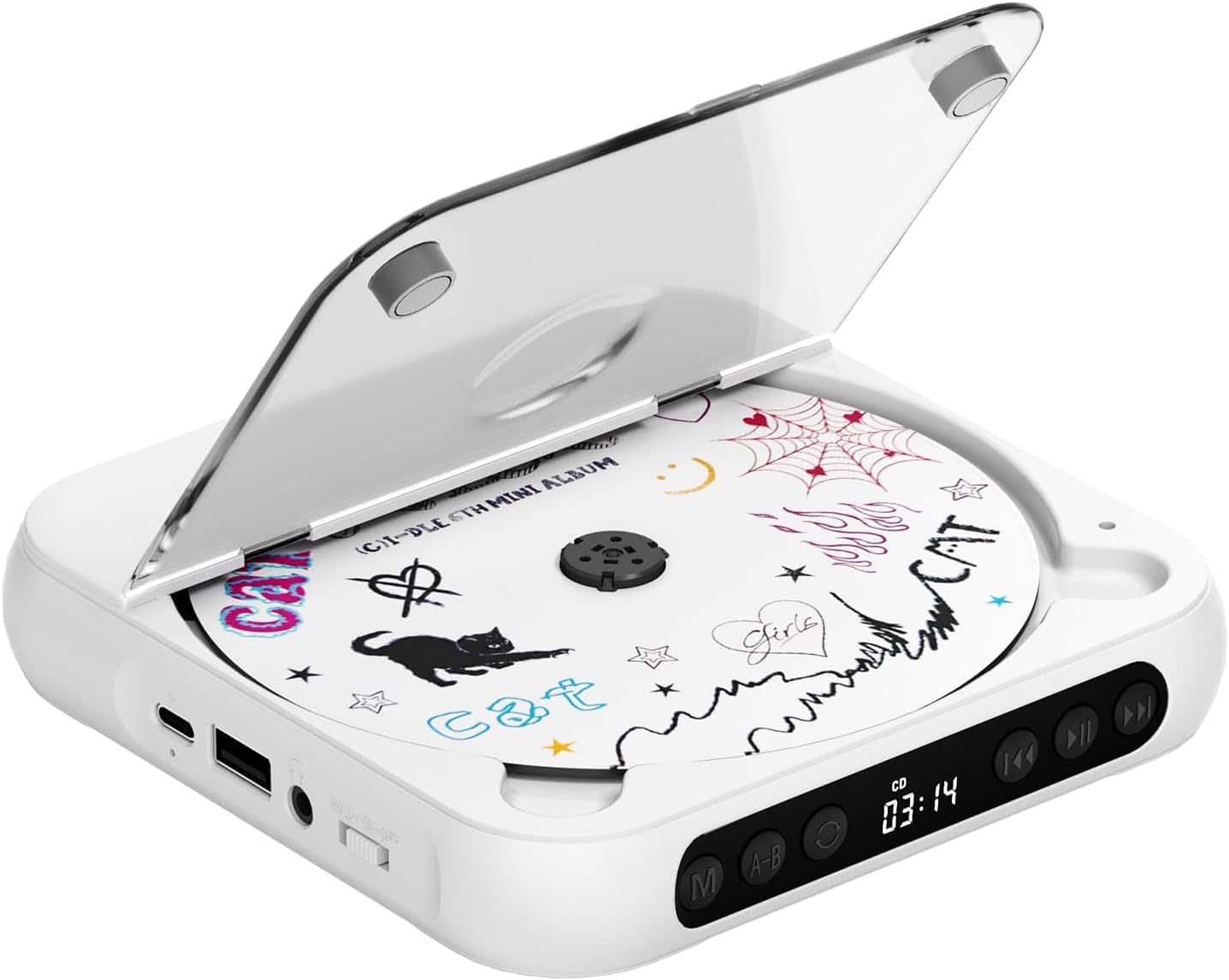 FINEAK - Portable Rechargeable CD Player with Bluetooth & Dual Stereo Speakers - White