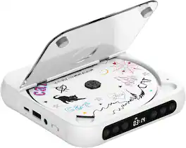 FINEAK - Portable Rechargeable CD Player with Bluetooth & Dual Stereo Speakers - White