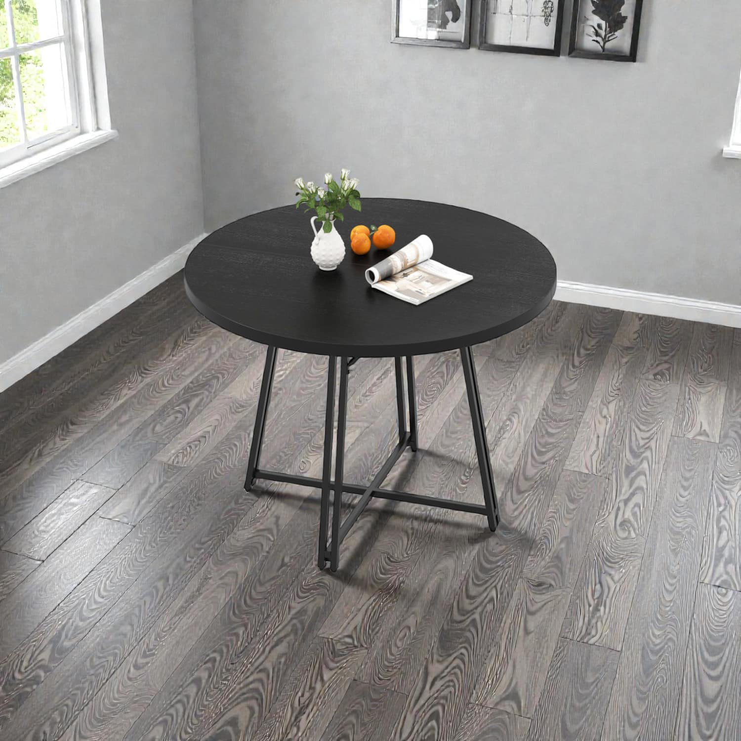 Hivvago - Cross Base Round Dining Table, 47 Inches, Ideal for 4-6 Guests - Black