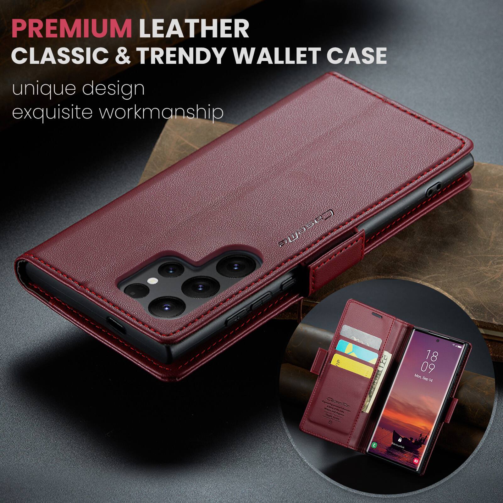 PREMIUM LEATHER CLASSIC & TRENDY WALLET CASE  
unique design exquisite workmanship  

Casene  
Conolle 8  
18 09 Mon, Sep 14  
B Wrishuried