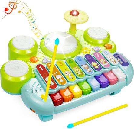 Front. Auledio - Electronic Piano Keyboard Toy,Baby Musical Toy,Interactive Piano Xylophone Drum Set Toy for Kids Christmas gifts.