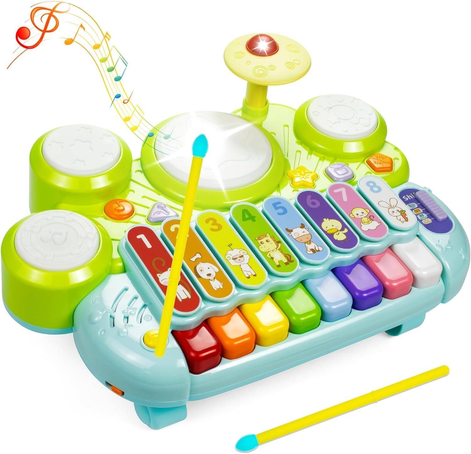 Front. Auledio - Electronic Piano Keyboard Toy,Baby Musical Toy,Interactive Piano Xylophone Drum Set Toy for Kids Christmas gifts.