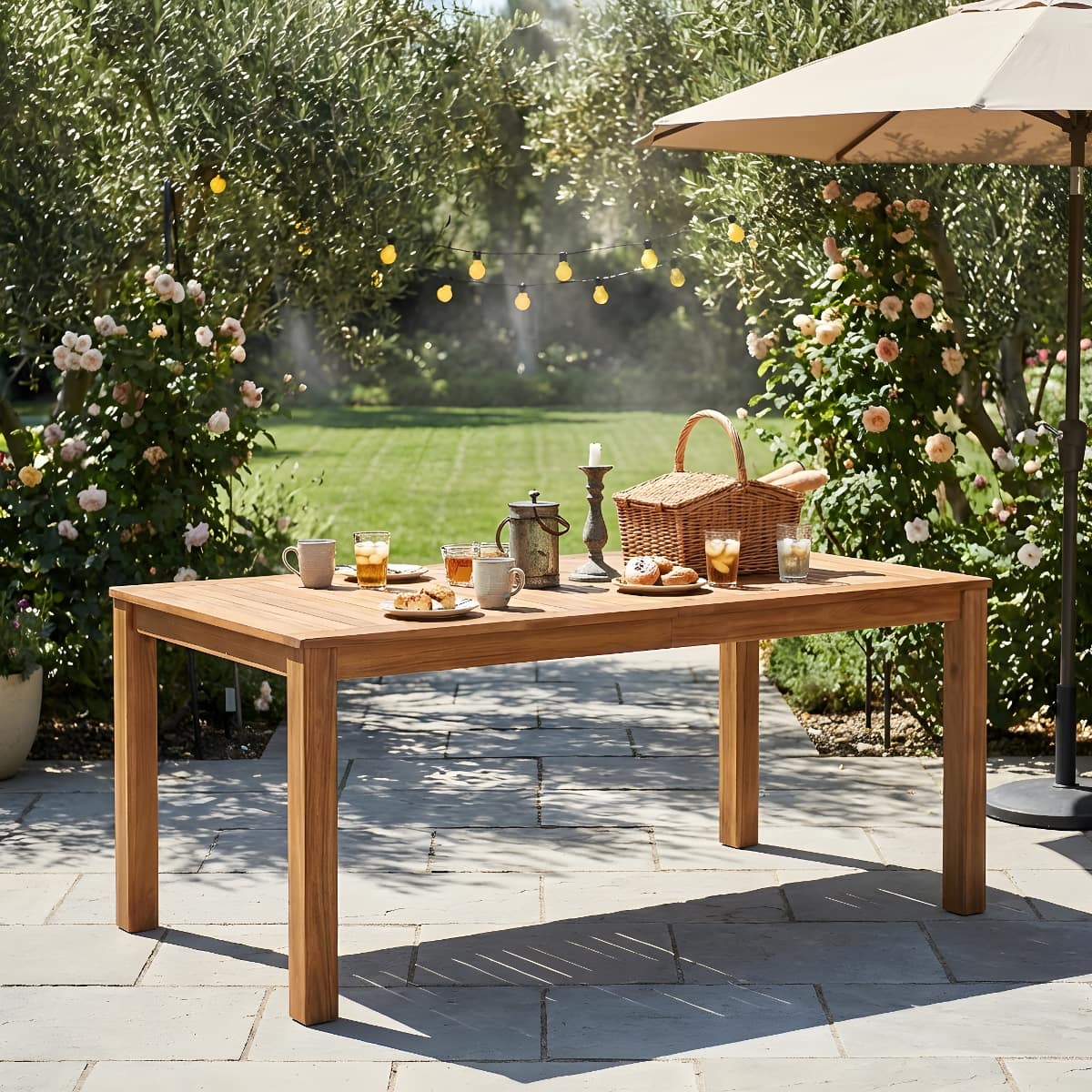 Loheer - 67 Inch Acacia Wood Dining Table Rectangular Outdoor Table for Patio or Dining Room - Natural