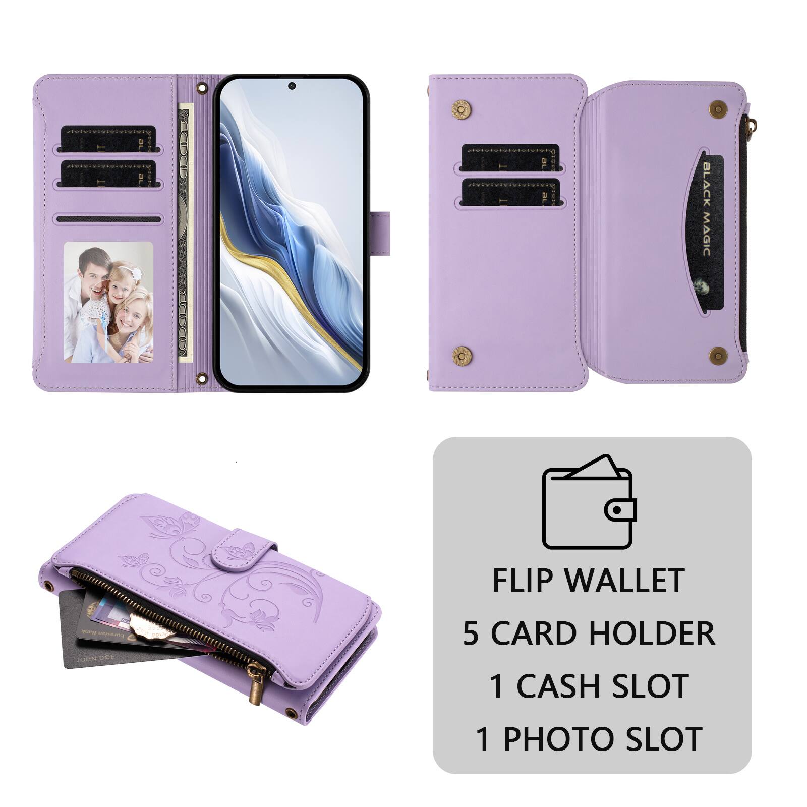 1. A5 size BLACK MAGIC FLIP WALLET
2. 1 syeany CHIN S2
3. 5 CARD HOLDER
4. 1 CASH SLOT
5. 1 PHOTO SLOT
