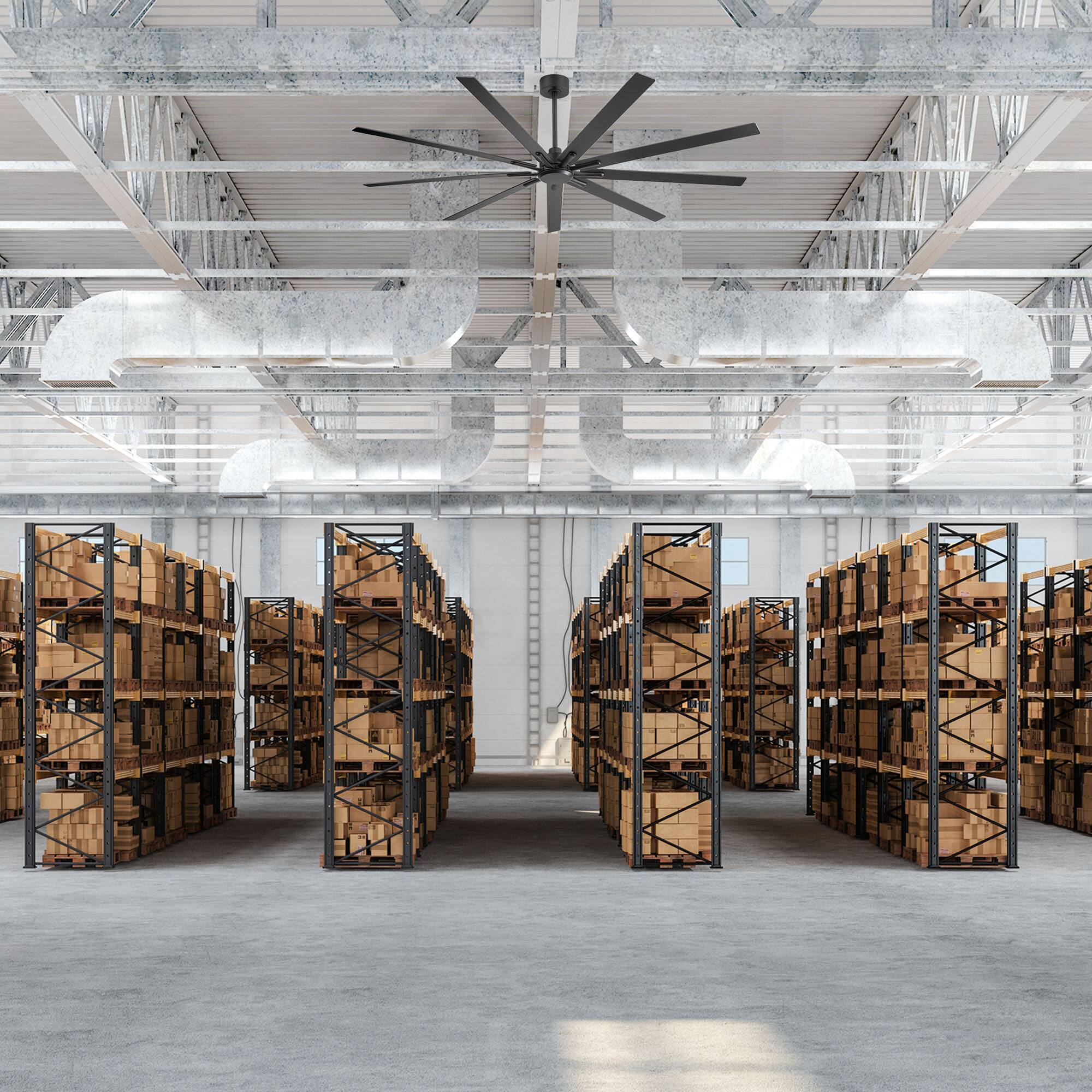 Back. Breezary - 84 Inch Great Ceiling Fan with Remote Control, 9 Reversible Plywood Blades, DC Motor, 3 Downrods, Light/No Light Options - Black (Without Light).