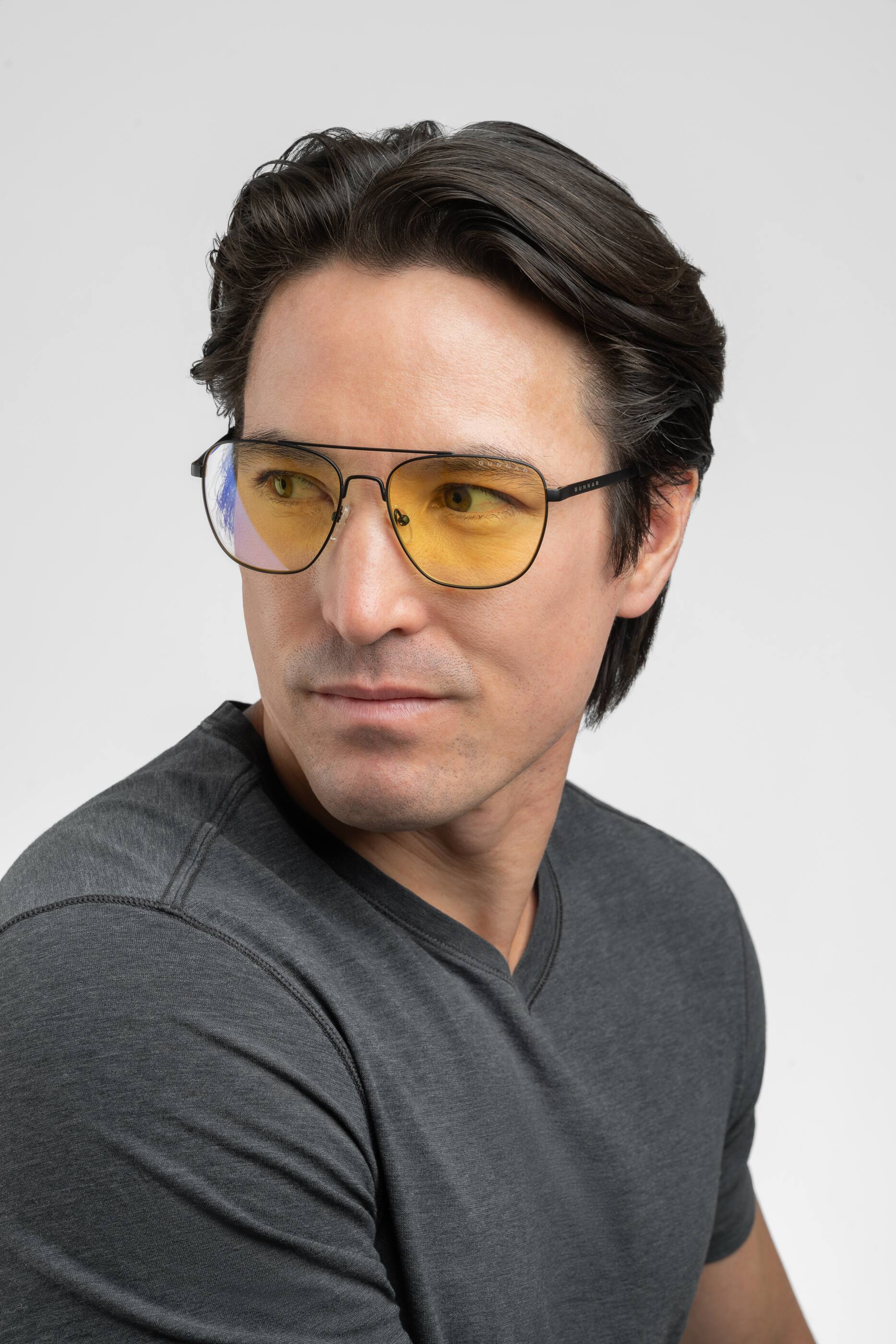Angle. GUNNAR - Mustang Computer Glasses with Blue Light Reduction, Amber Lenses - Onyx.