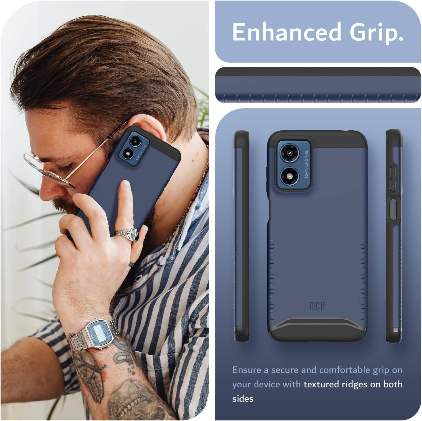 Enhanced Grip.

Ensure a secure and comfortable grip on your device with textured ridges on both sides.