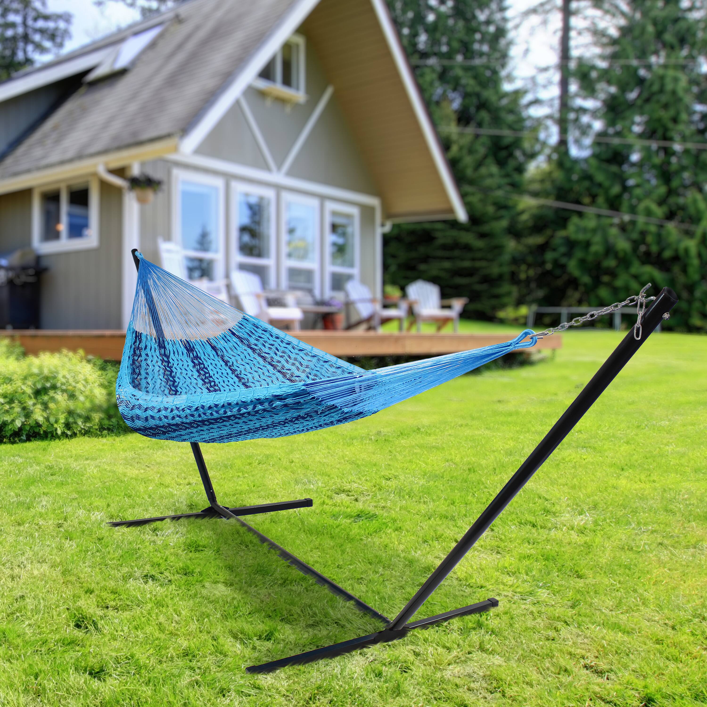Alt View 7. Sunnydaze - 2-Person Cotton and Nylon Woven Fabric Hammock - Blue.