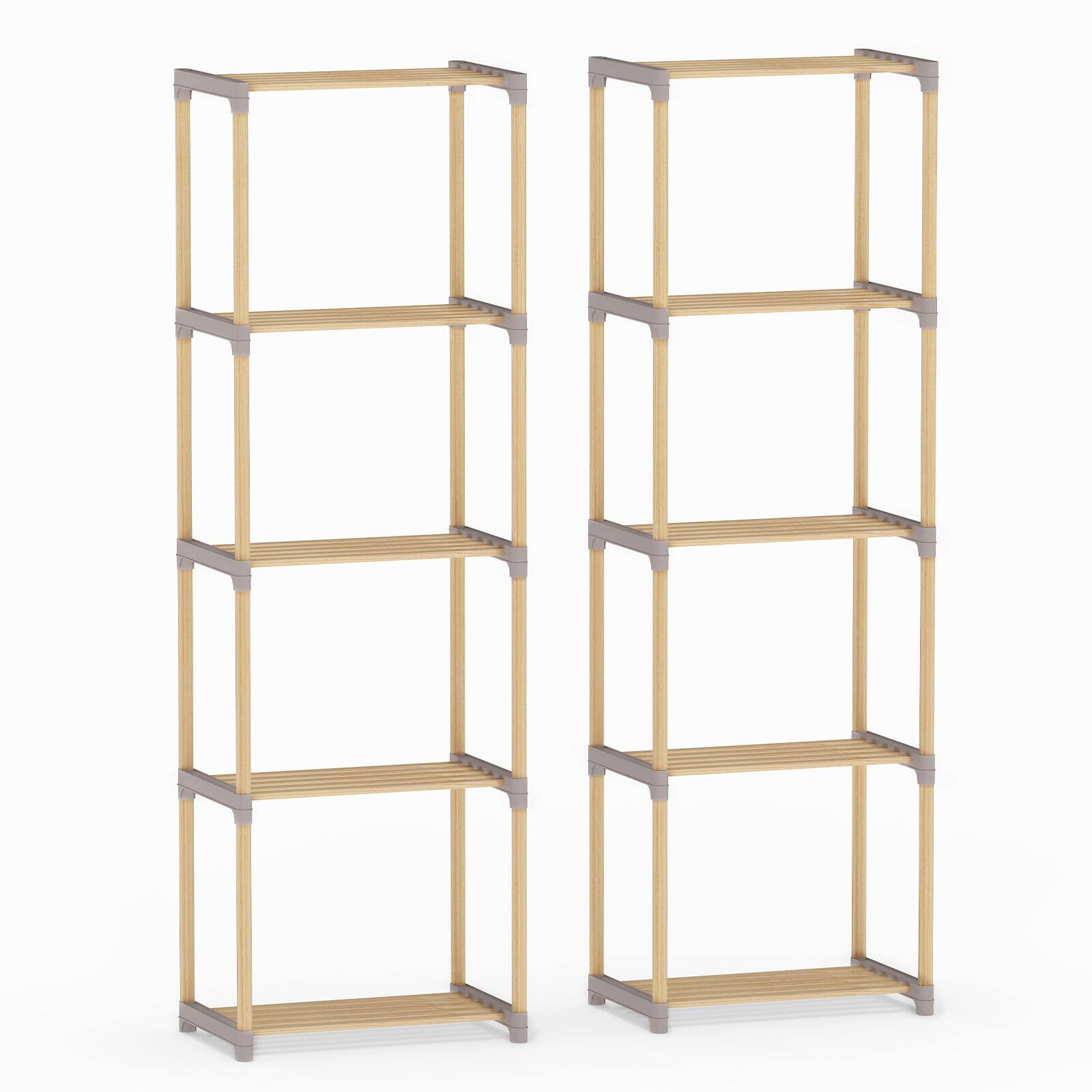 Alt View 9. Gymax - Gymax 2PCS 5-Tier Bookshelf w/Open Shelves Freestanding Storage Organizer for Home - Gray.