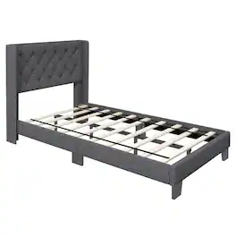 Costway - Twin Size Upholstered Platform Bed Tufted Headboard Mattress Foundation - Gray