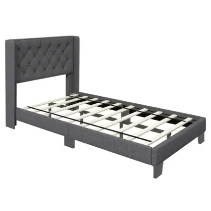 Front. Costway - Costway Twin Size Upholstered Platform Bed Tufted Headboard Mattress Foundation - Grey.