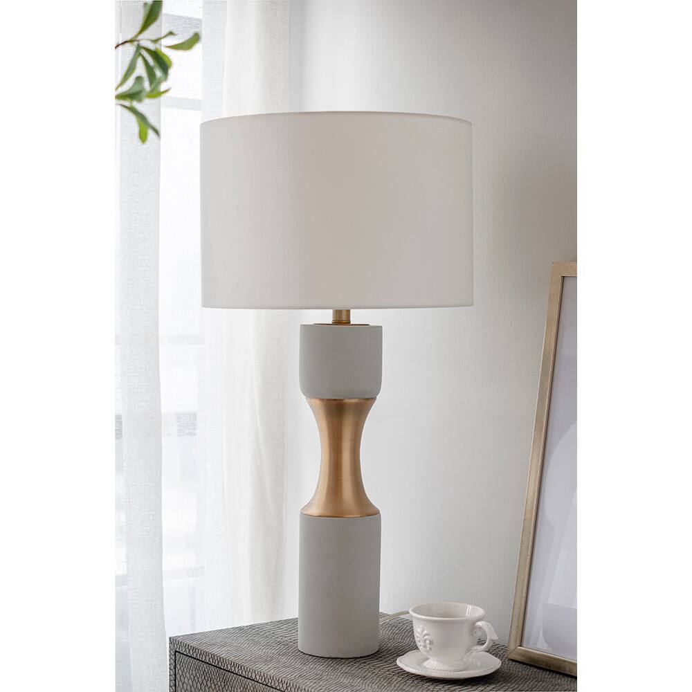 Alt View 3. Luckbyte - 15x15x30 Inch Cement Table Lamp with Metal Accents.