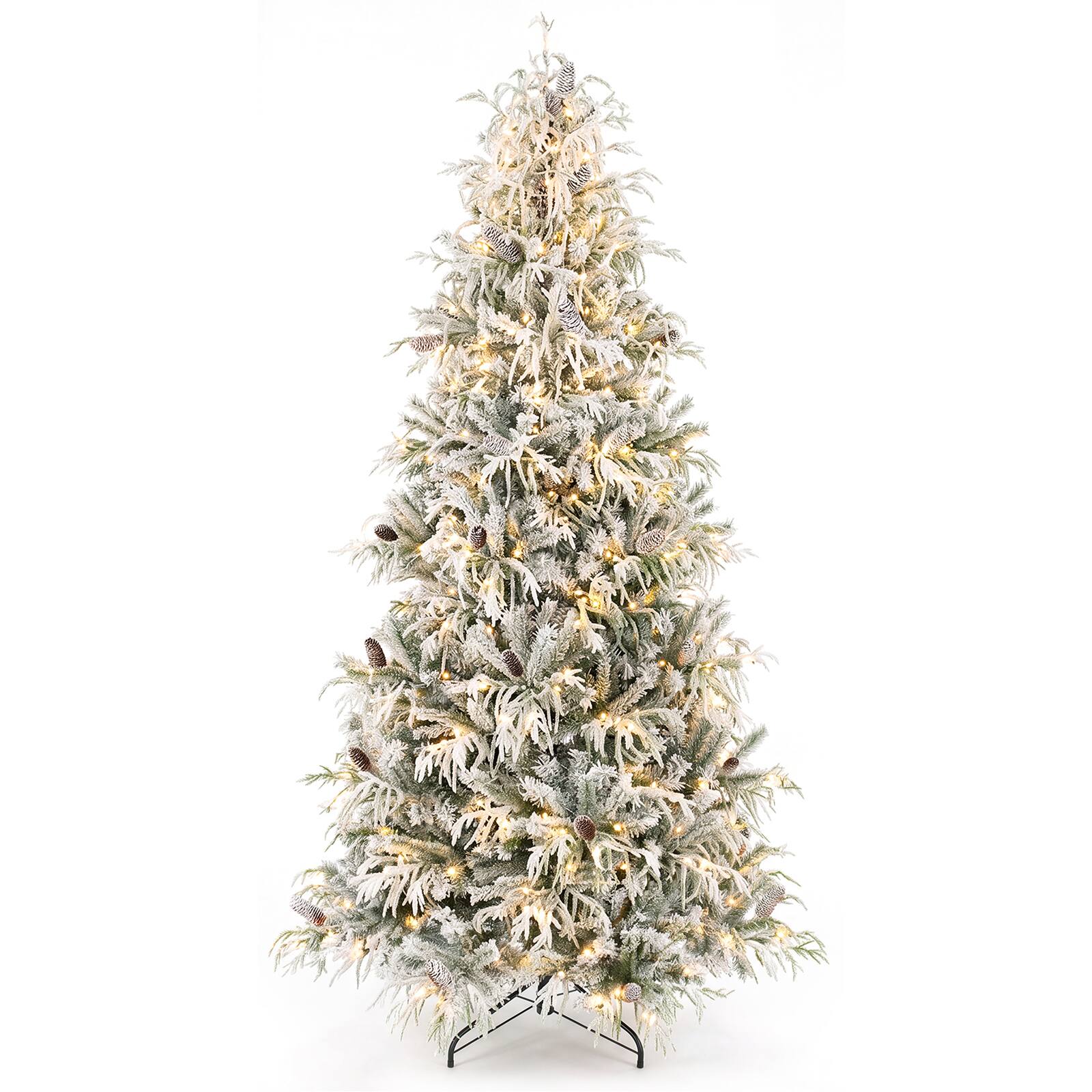 Alt View 9. Costway - Costway 8 ft Flocked Christmas Tree with 1177 Branch Tips, 43 Pine Cones, 350 LED Lights - White.