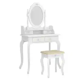 Winado - Vanity Makeup Dressing Table Set with Stool 4 Drawer, Detachable 360°Spinning Ellipse Mirror Jewelry, Wood Writing Desk - White
