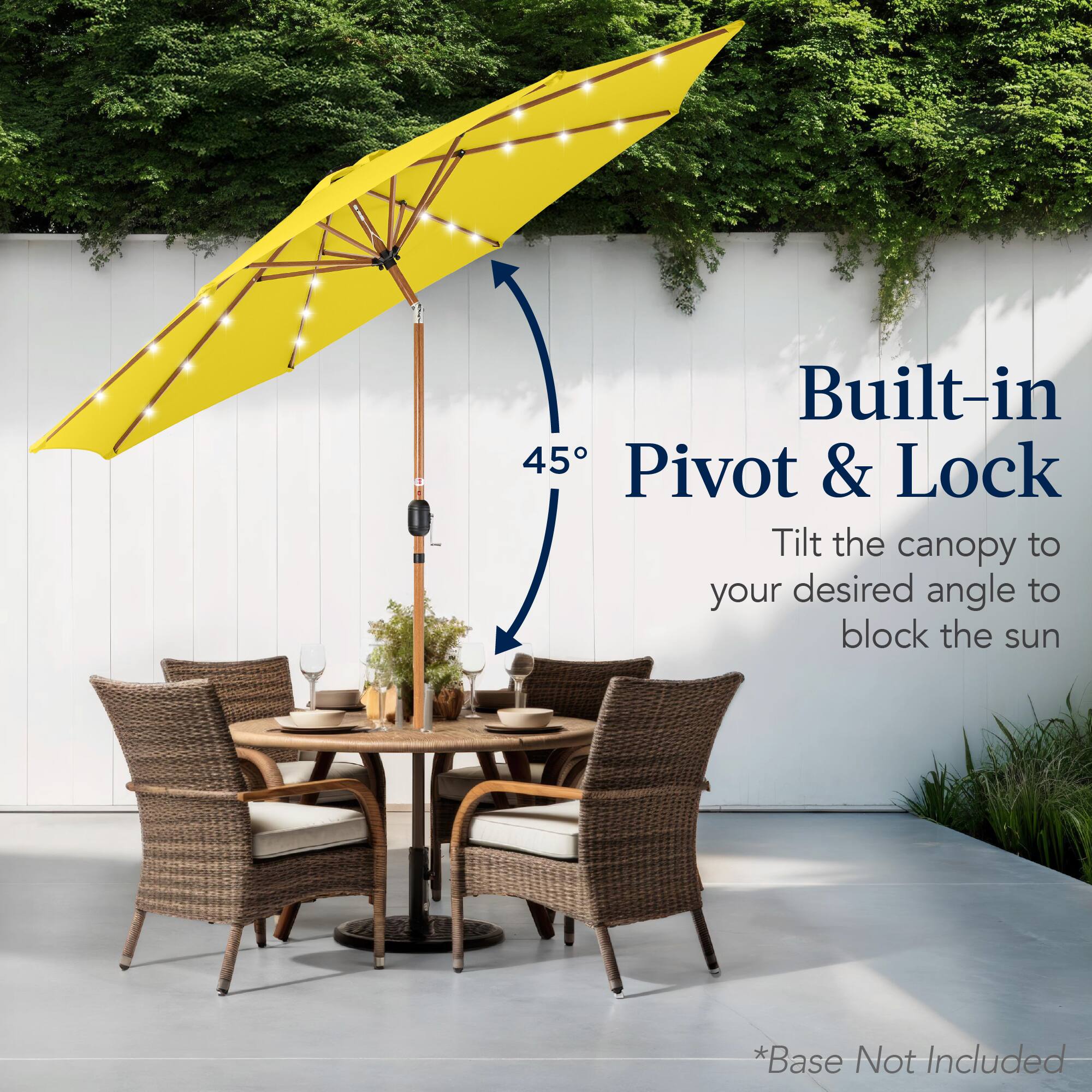 Built-in 45° Pivot & Lock: Tilt the canopy to your desired angle to block the sun. *Base Not Included