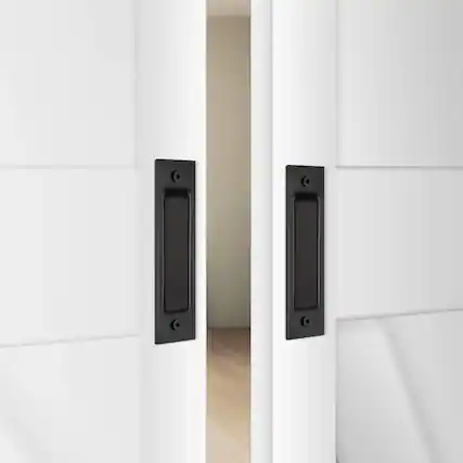 Front. Boyel Living - 6.5 in. x 2 in. Steel Black Flush Pull Sliding Barn Door Handle Hardware (One piece) - Black.