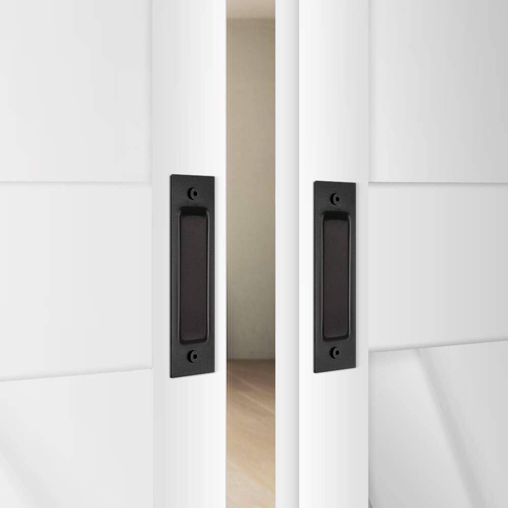 Front. Boyel Living - 6.5 in. x 2 in. Steel Black Flush Pull Sliding Barn Door Handle Hardware (One piece) - Black.