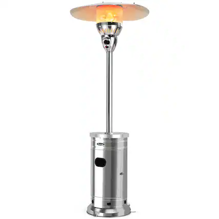 Front. Costway - Costway 48,000 BTU Patio Propane Heater Stainless Steel W/Table & Wheels - Silver.