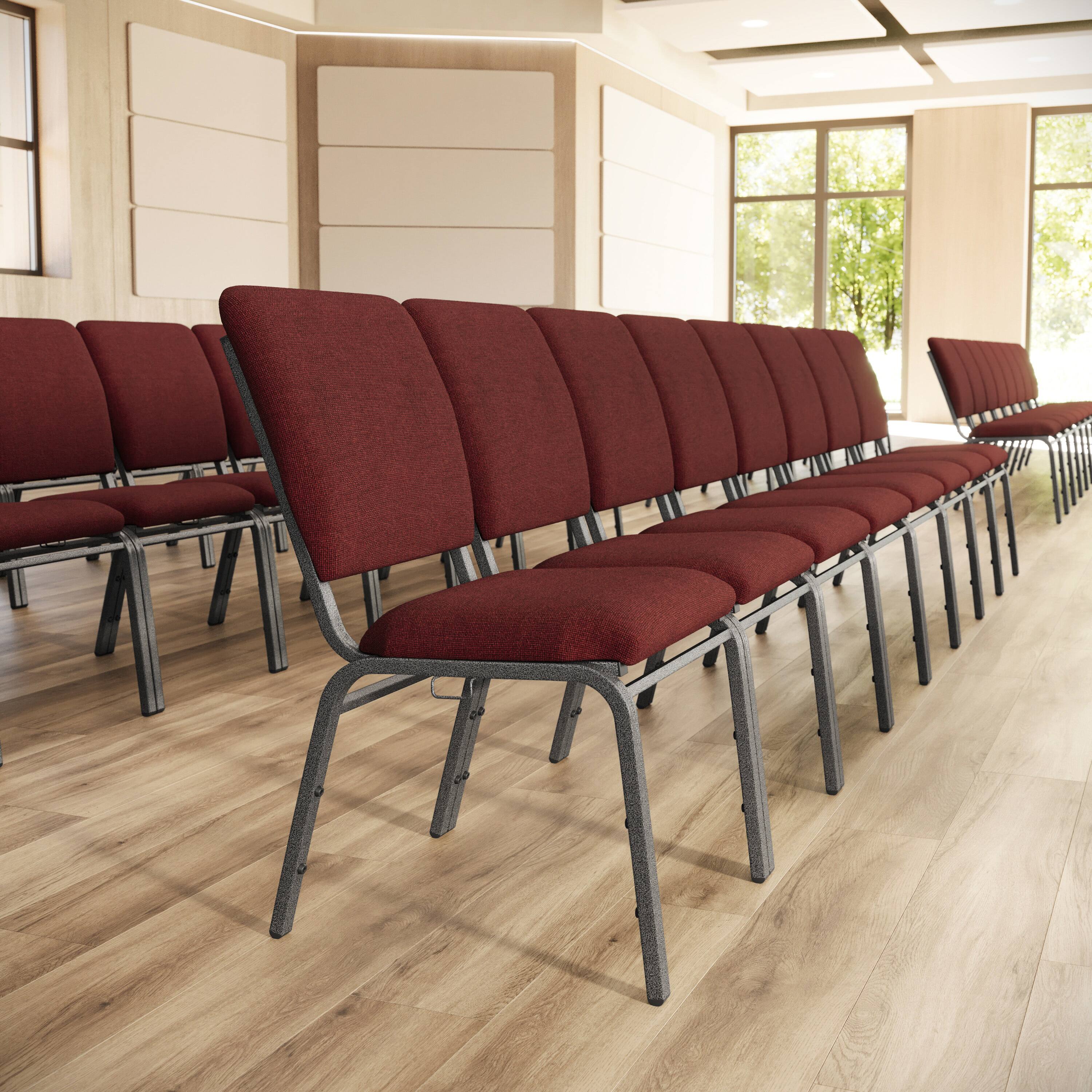 Alt View 1. Emma + Oliver - Multipurpose Church Chairs - 18.5 in. Wide - Maroon Fabric/Silver Vein Frame.