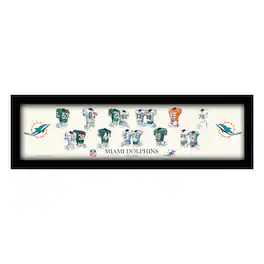 Sporticulture - Miami Dolphins 12" x 36" Team Uniform Heritage Framed Wall Art - Multicolor