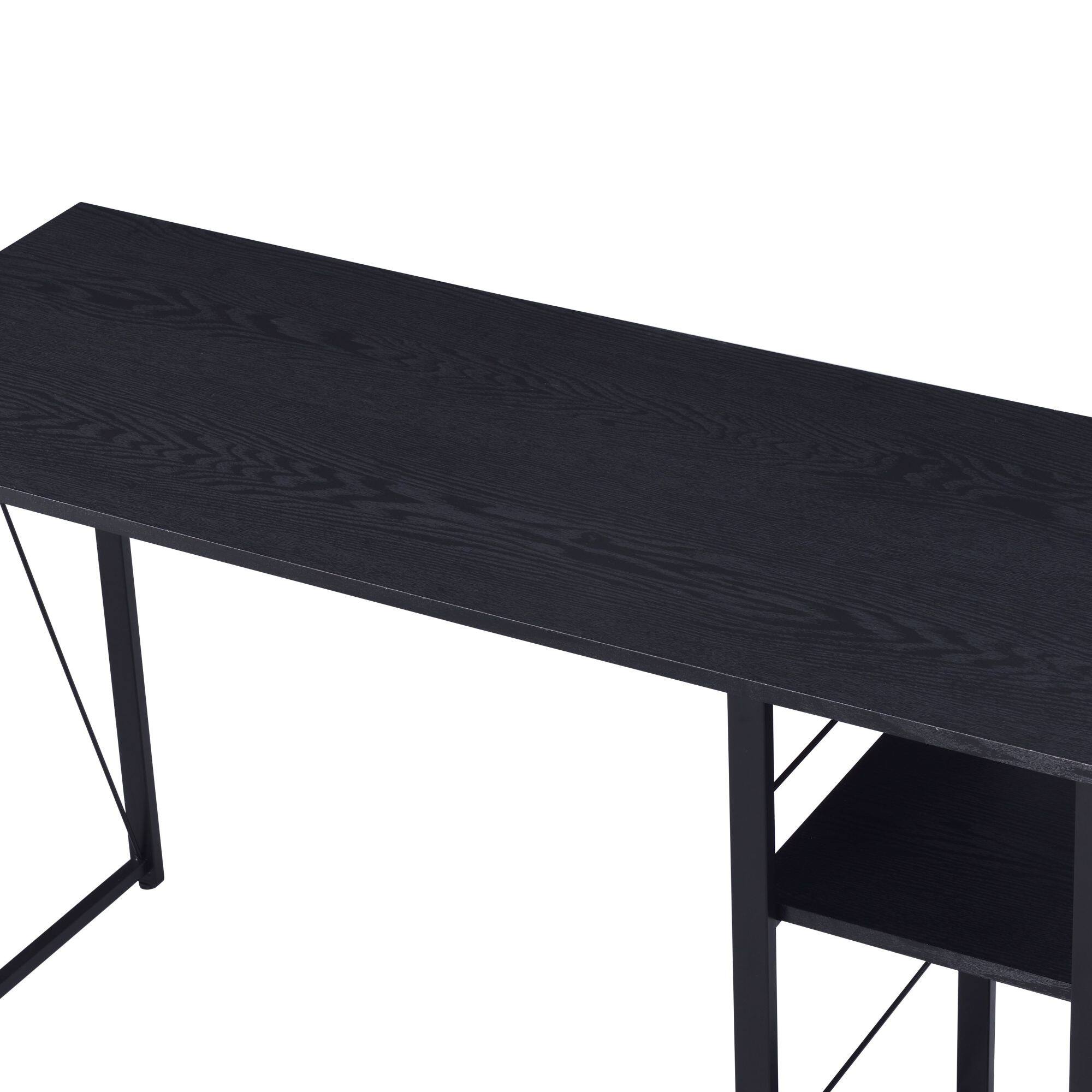 Left. GOODSILO - Two-Tier Writing Desk with Metal Open Base Design - Black.