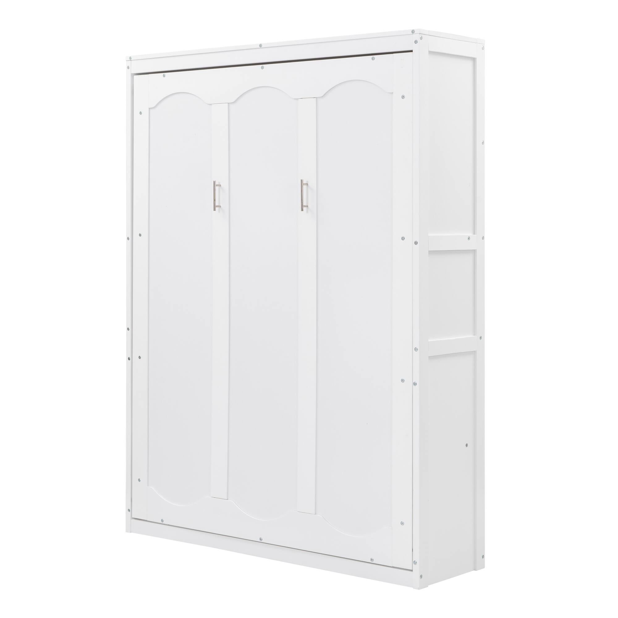 Alt View 1. Tiramisubest - Full Size White Solid Wood+MDF Murphy Bed with Shelves, 85x61x84 inches, Space-Saving - White.