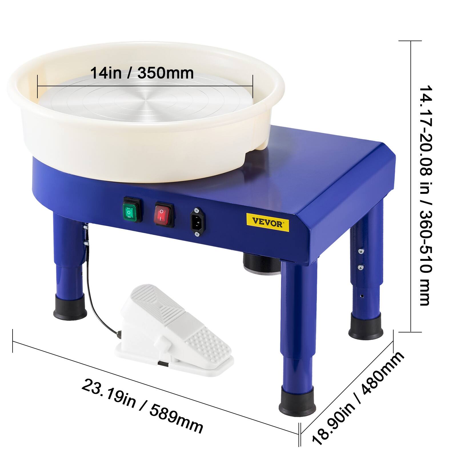 14in / 350mm, 14.17-20.08 in / 360-510 mm, 23.19in / 589mm, 18.90in / 480mm