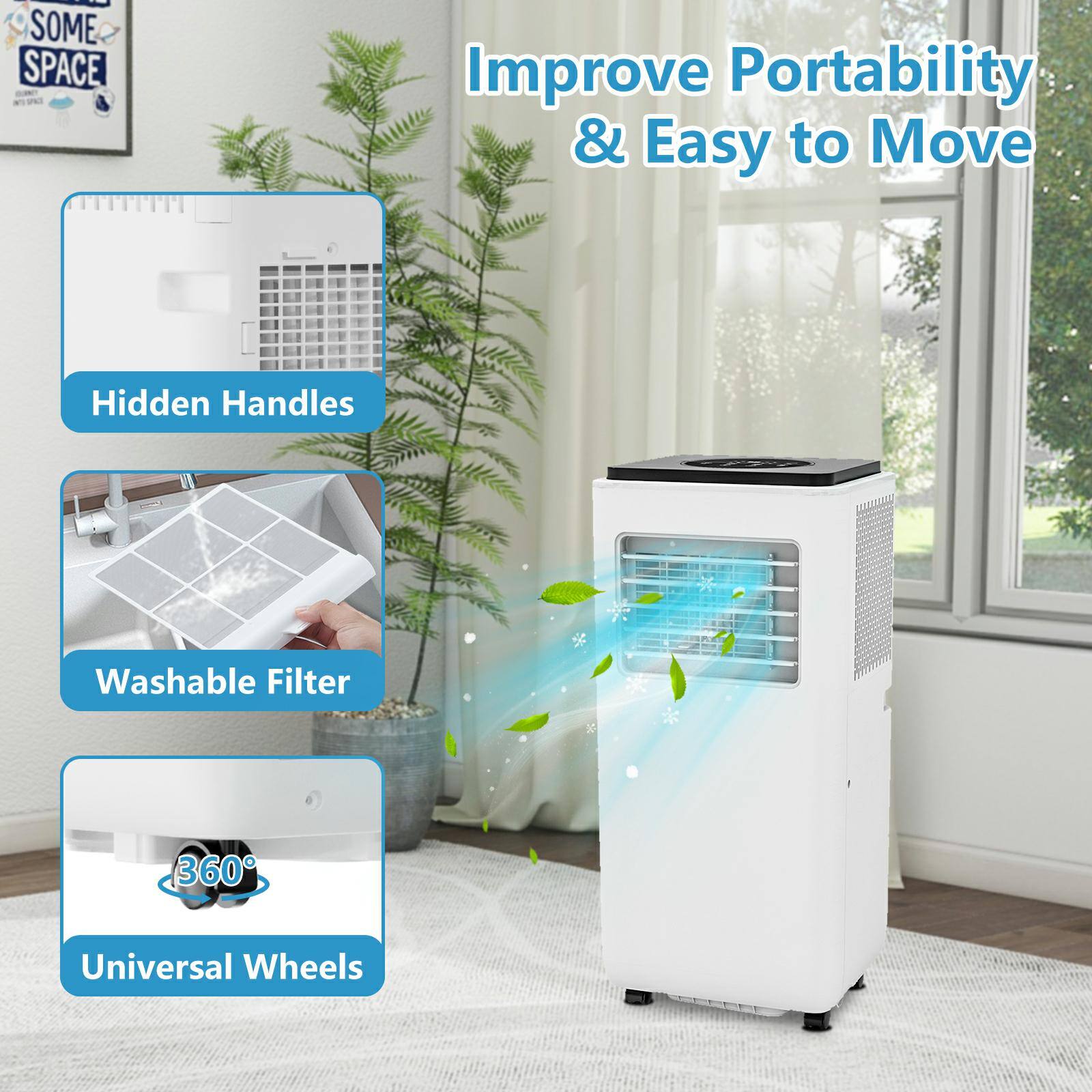 - Improve Portability & Easy to Move
- Hidden Handles
- Washable Filter
- 360° Universal Wheels
