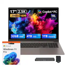 LG - Upgraded - Gram Max 17" 2.5K Touch Laptop,Intel Ultra 7 355,32GB RAM,4TB SSD+1TB Dock Set,Copilot+ PC,Backlit,Win 11 Pro - Bronze