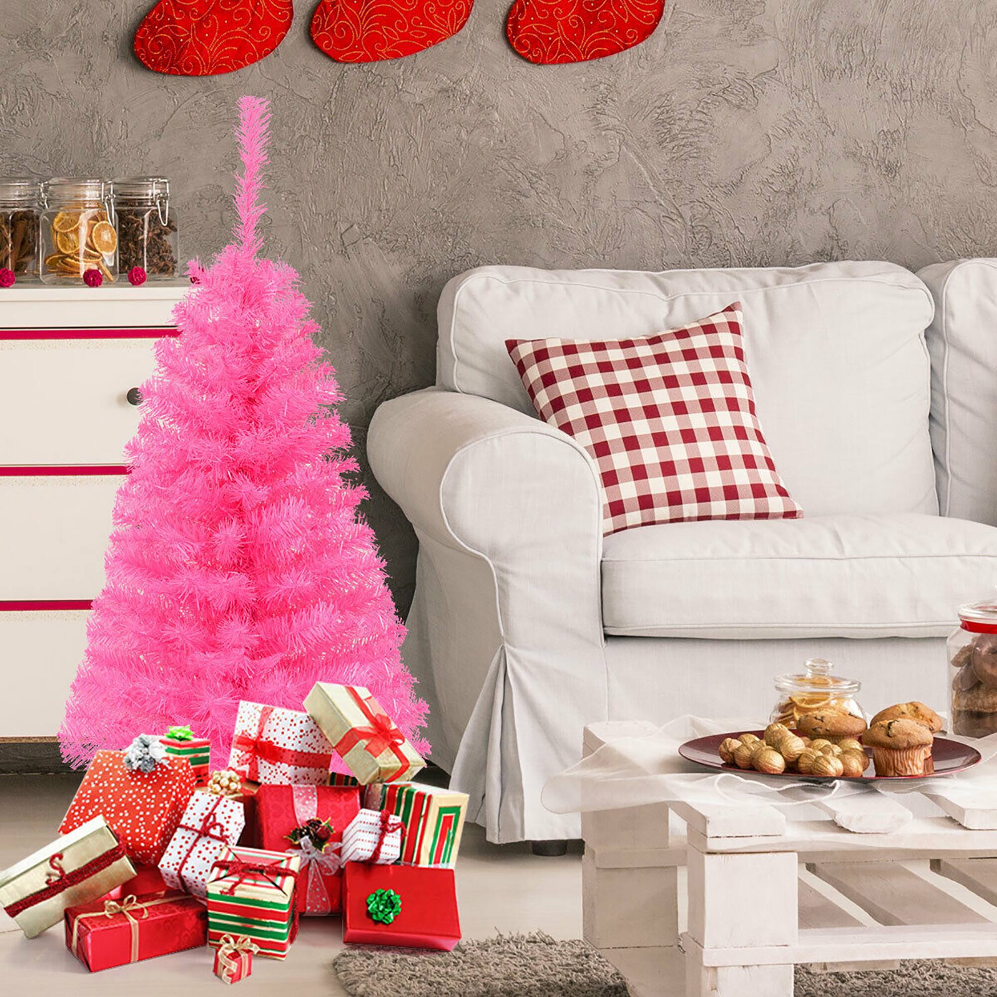 Alt View 4. Costway - 3 ft Premium Artificial Christmas Mini Tree Holiday Season with Plastic Stand - Pink.