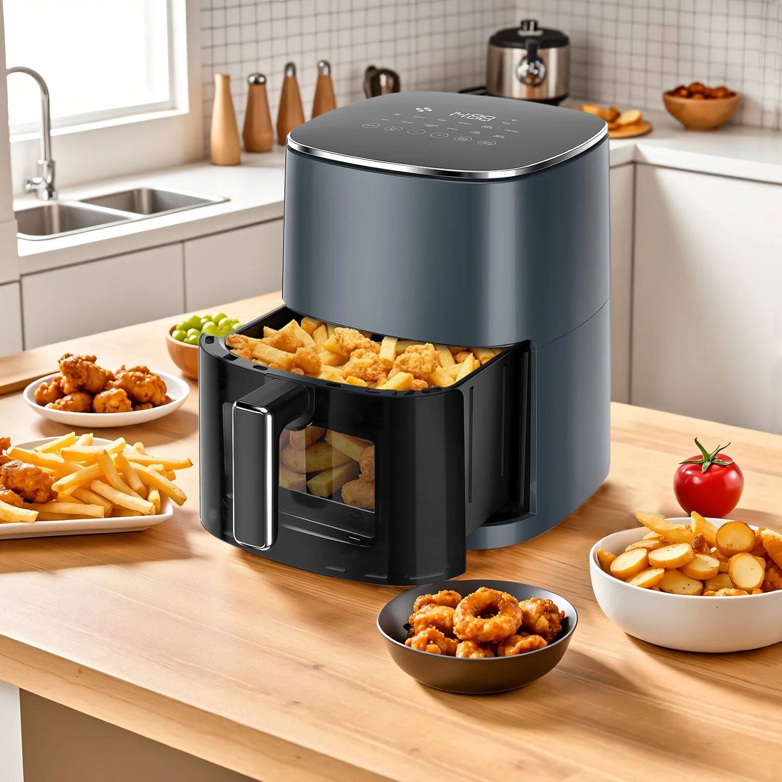 Angle. Sweet - 6 QT Air Fryer with 12-in-1 Functions, Gray - Gray.