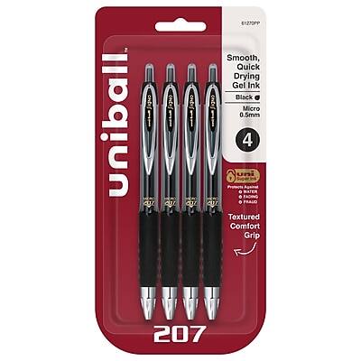 uni-ball - 207 Retractable Gel Pens, Micro Point, Black Ink, 4/Pack (61270)