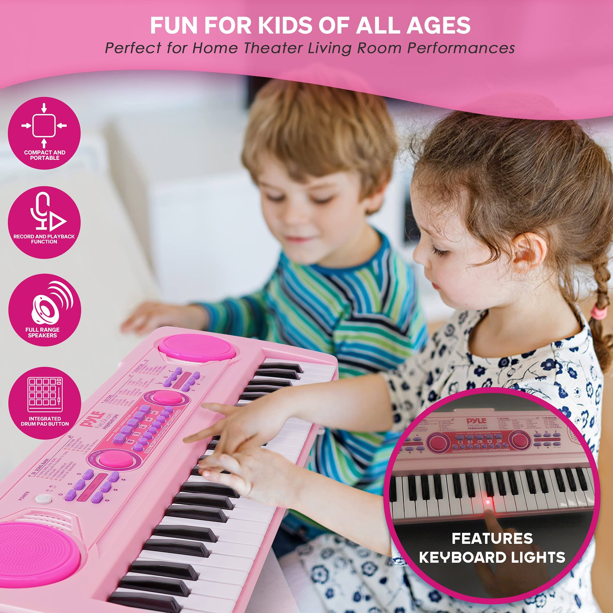 FUN FOR KIDS OF ALL AGES  
Perfect for Home Theater Living Room Performances  

- COMPACT AND PORTABLE  
- RECORD AND PLAYBACK FUNCTION  
- FULL RANGE SPEAKERS  
- INTEGRATED DRUM PAD BUTTON  

FEATURES  
KEYBOARD LIGHTS