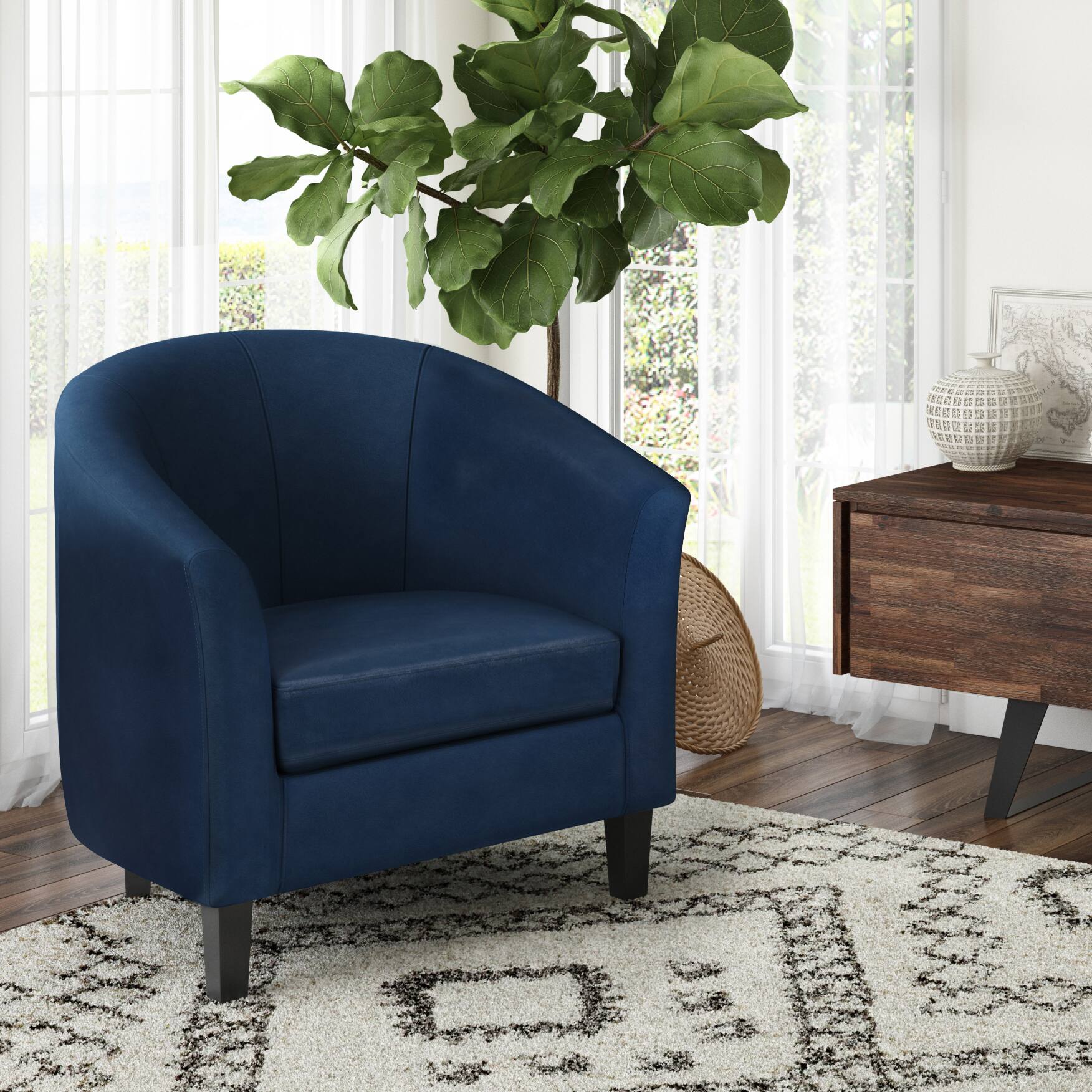 Left. Simpli Home - Austin 30 inch Wide Tub Chair - Distressed Dark Blue.